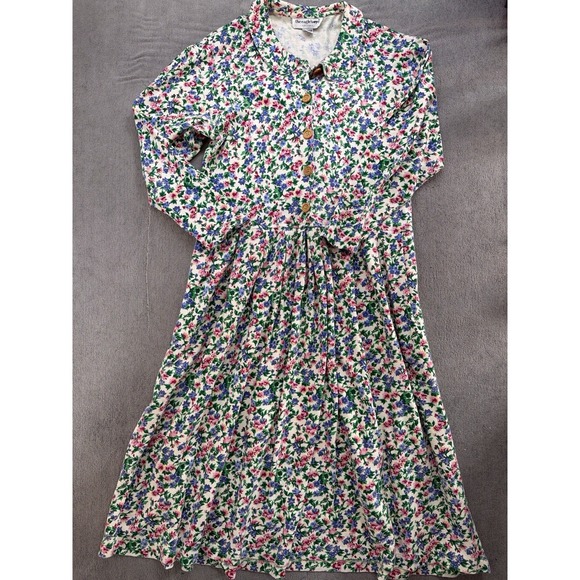 Vintage Floral Prairie Midi Dress Peter Pan Collar Cottagecore 80s Womens Large - Picture 2 of 5